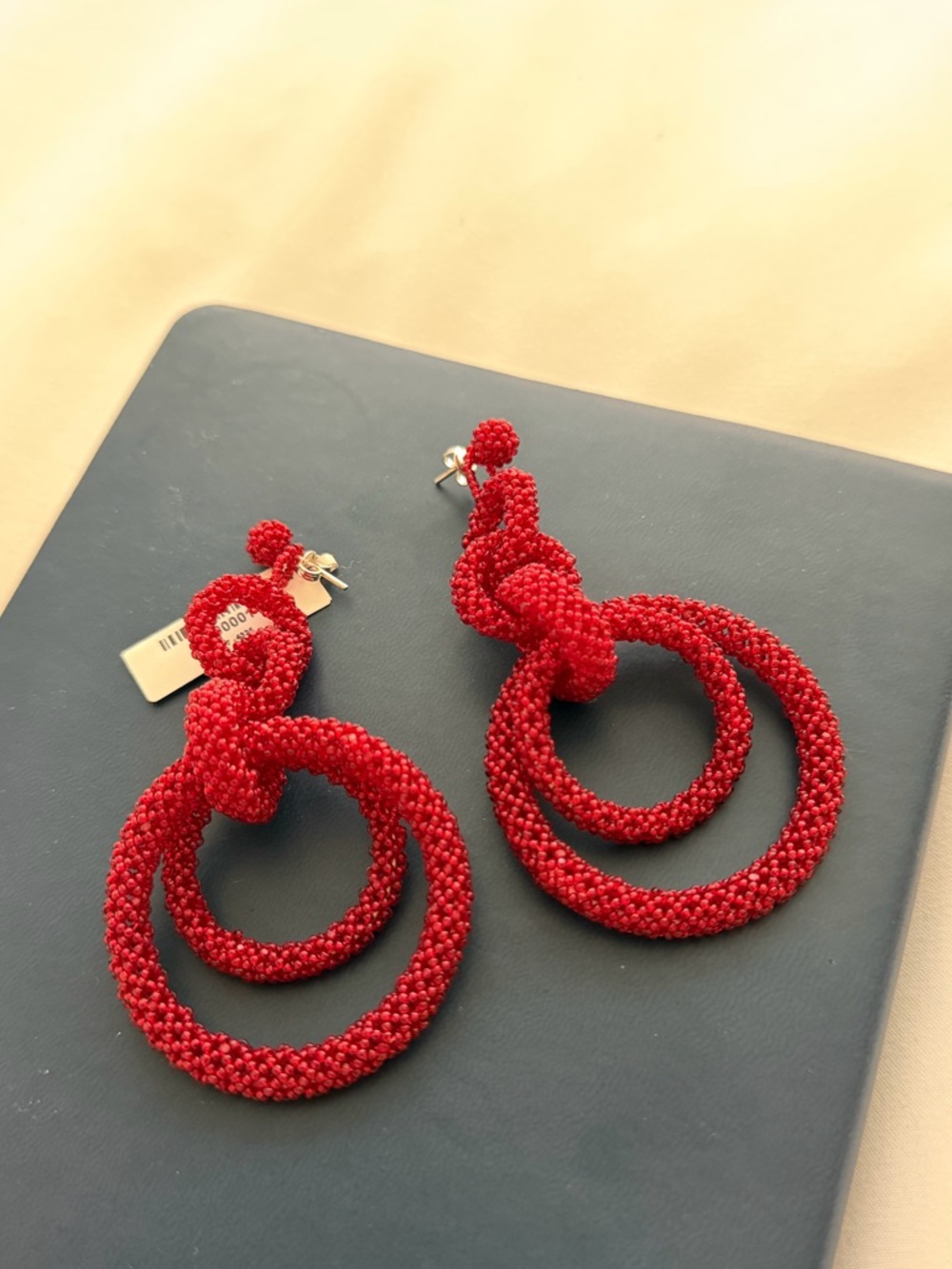 Elegant Red Beaded Hoop Earrings